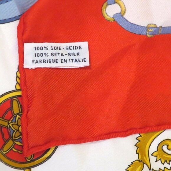 Hermes Equestrian Horns Scrolling Belts Vintage 90cm Silk Scarf DEFECTS - Picture 3 of 7